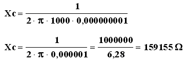 Image du calcul de la réactance capacitive